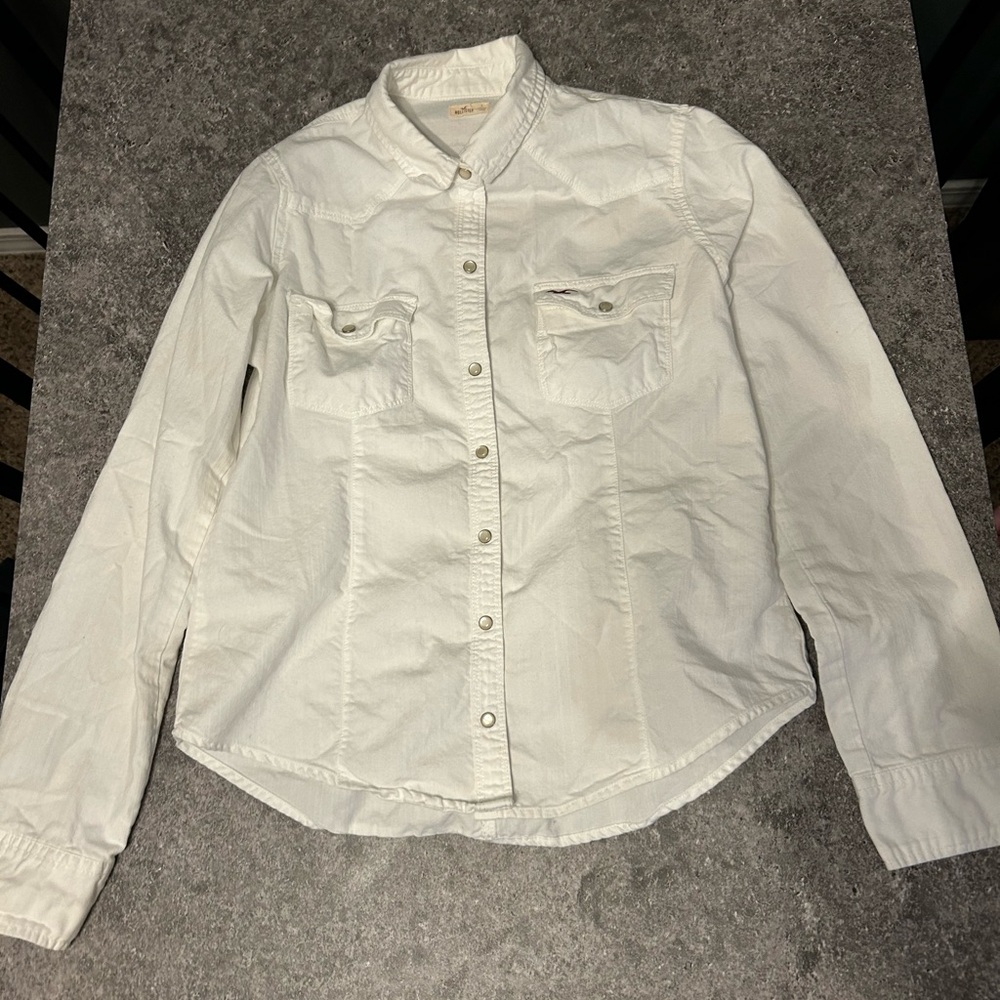 Hollister Womens White Solid Button Down Shirt Size Small
